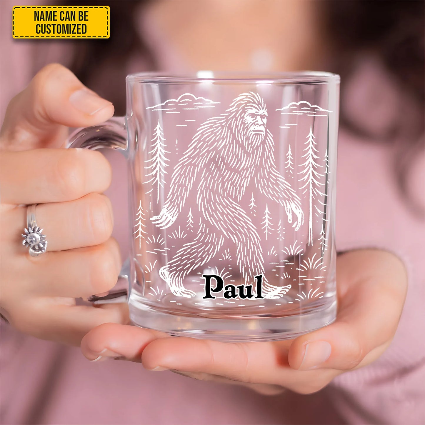 Personalized Bigfoot In Forest Glass Mug