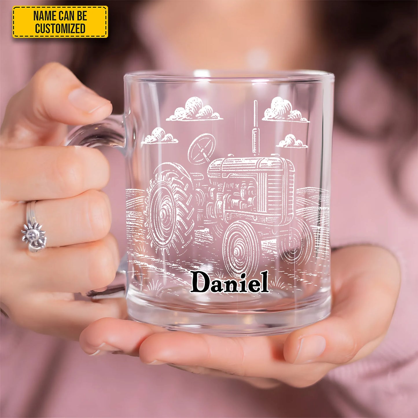 Personalized Tractor On The Field Glass Mug