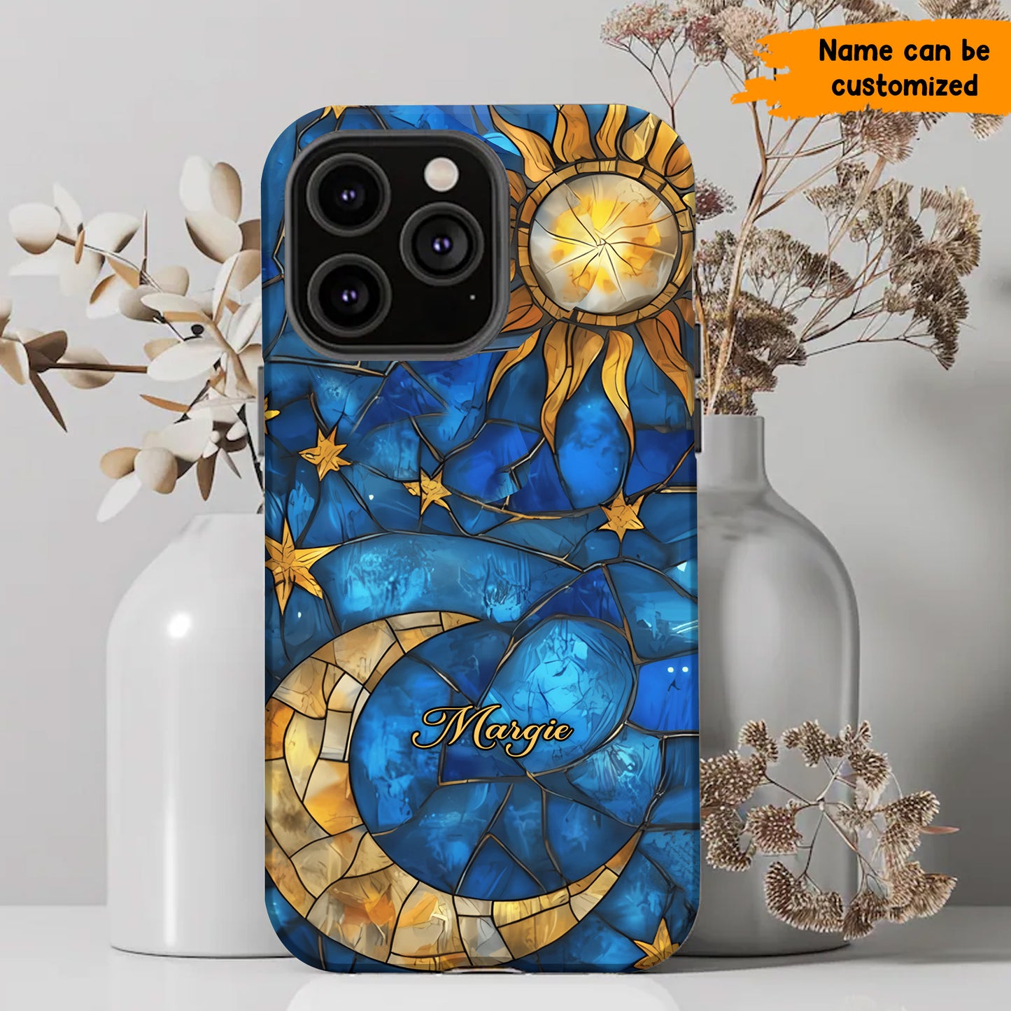 Celestial Grace – Personalized Moon & Sun Phone Case