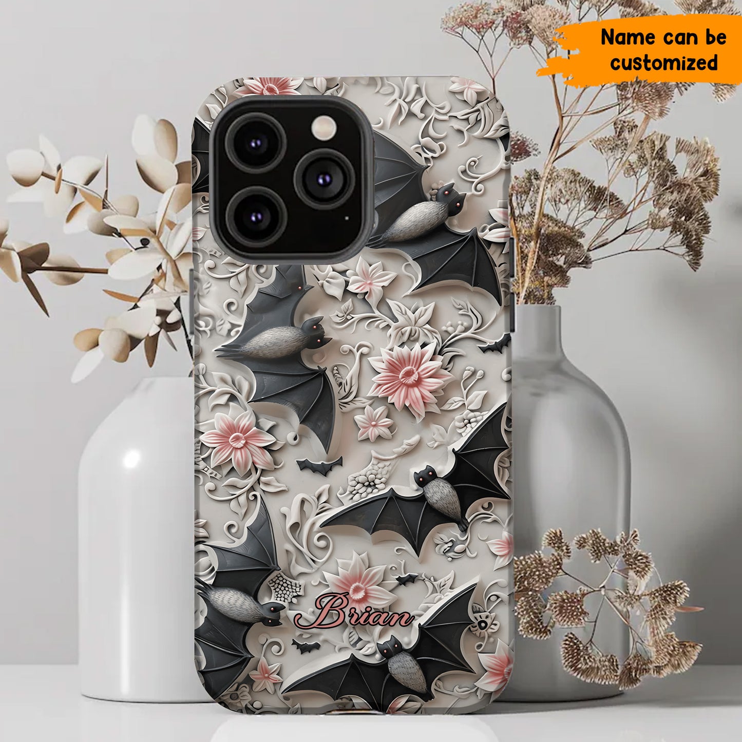Midnight Garden – Personalized Bat & Floral Phone Case