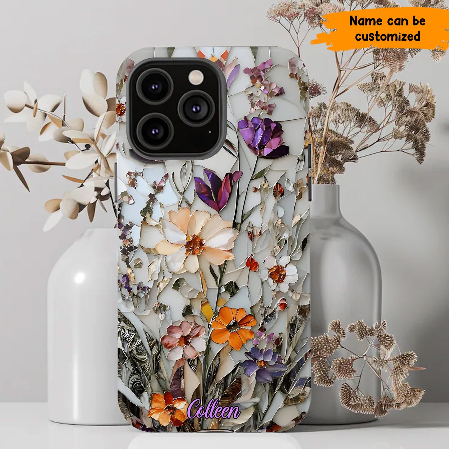 Mosaic Pressed Flowers – Personalized Phone Case