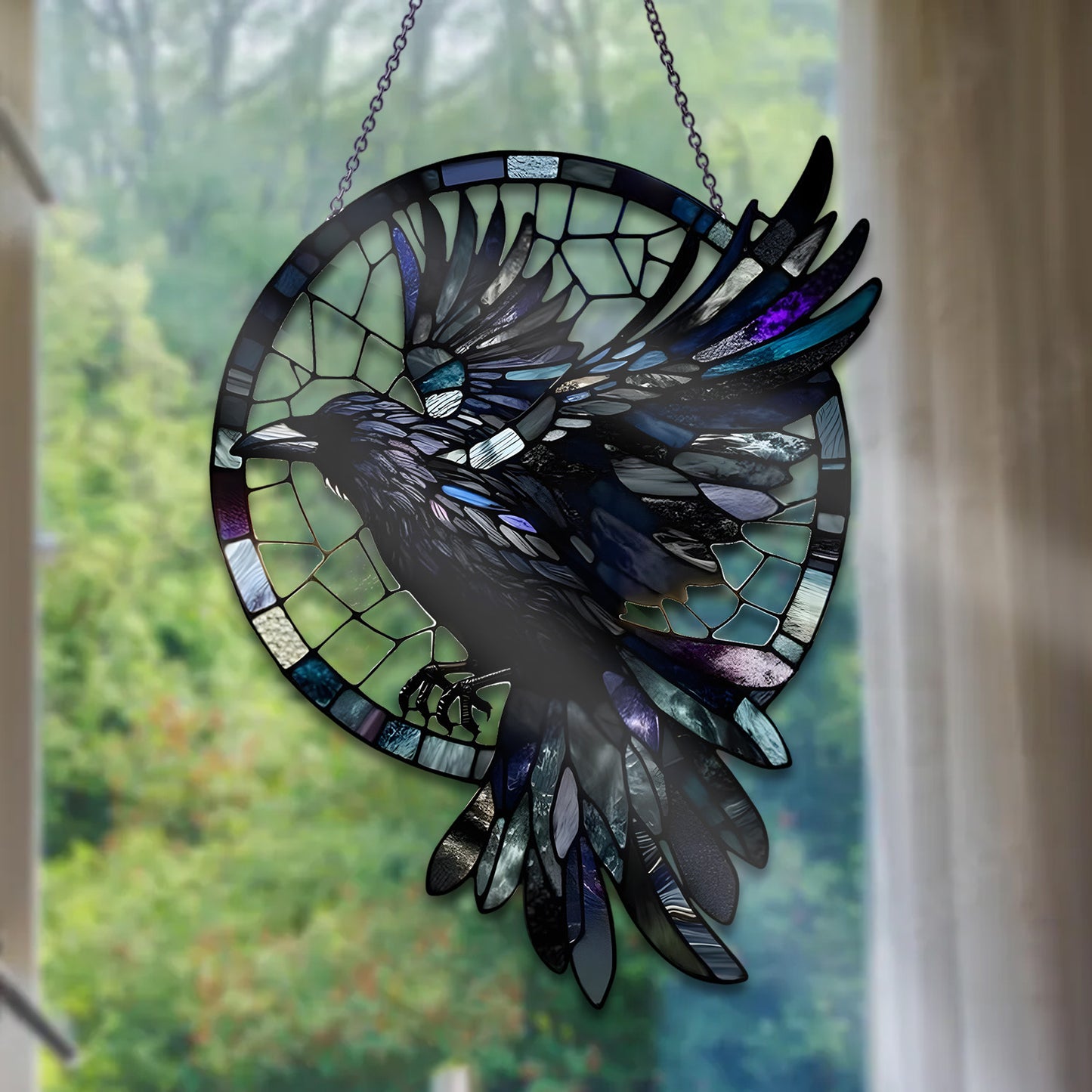 Raven - Personalized Stain Glass Window Hanging Suncatcher