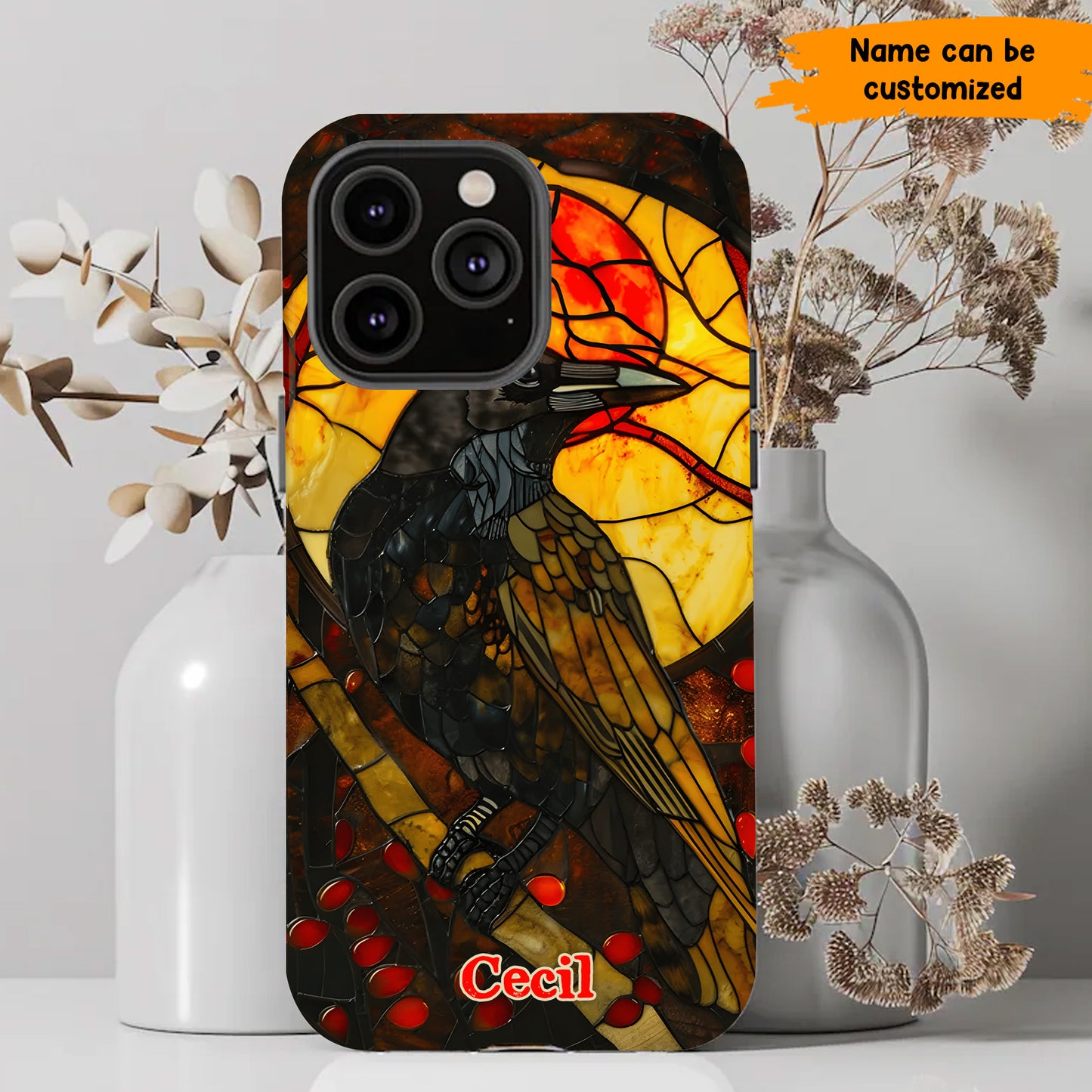 Personalized Stained Glass Raven Phone Case