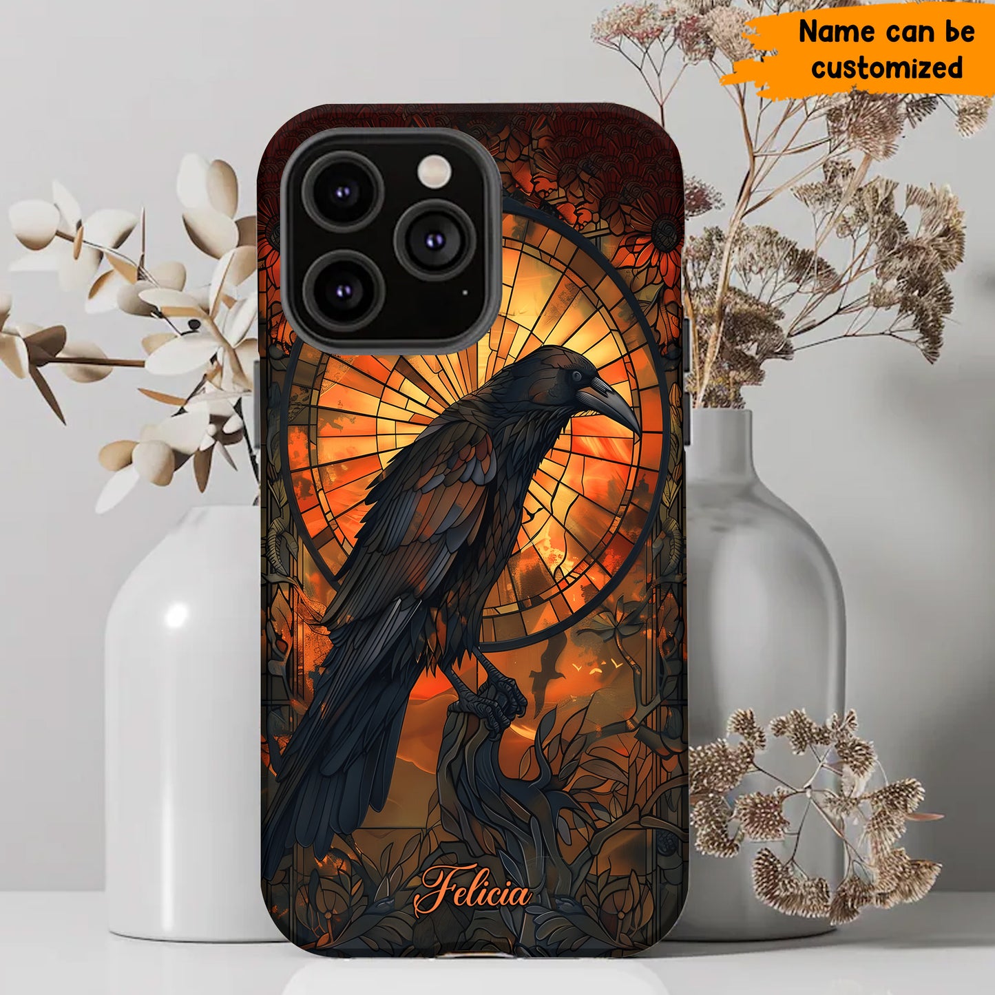 Raven Halloween Stained Glass - Personalized Phone Case