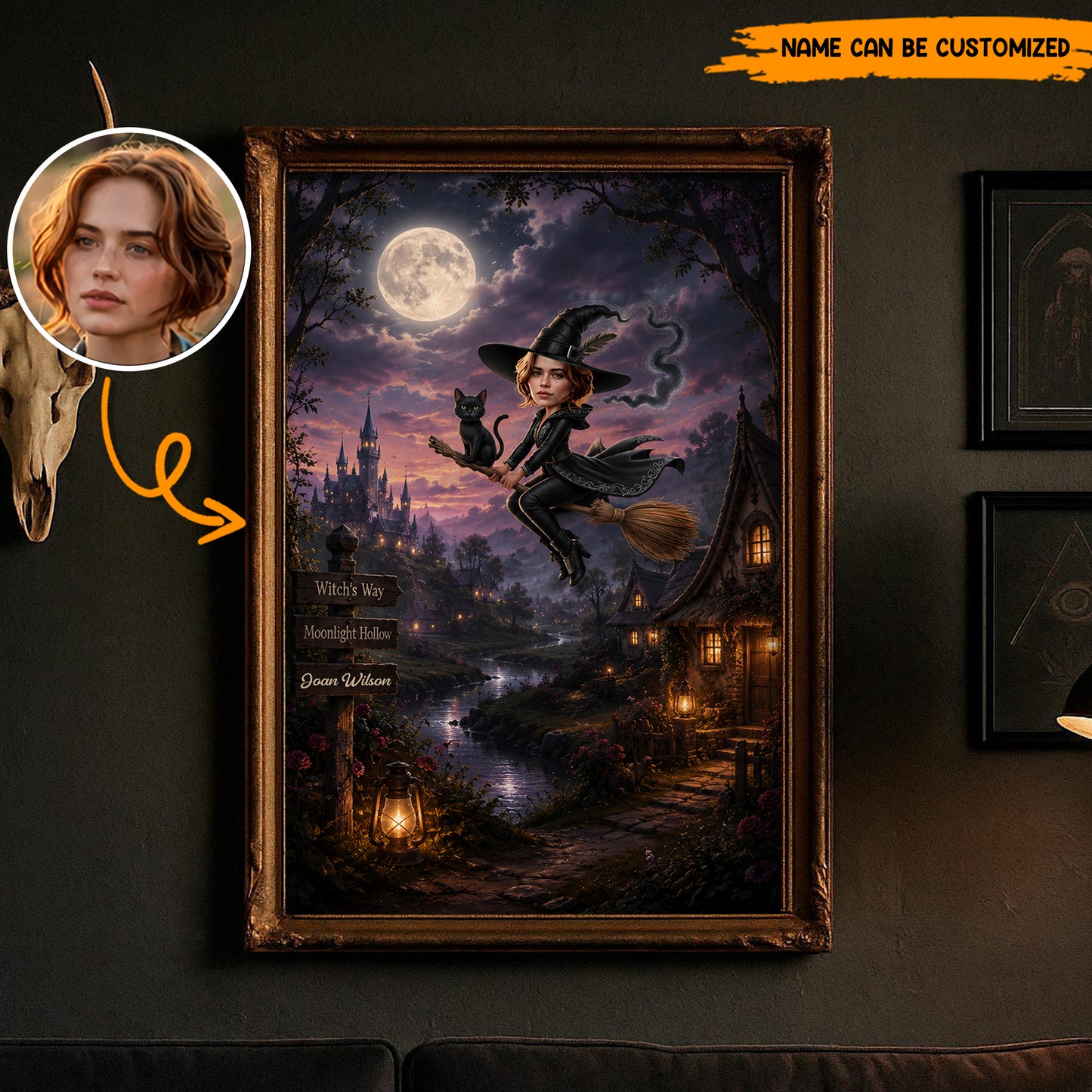 Moonlight Hollow – Personalized Witch Portrait Poster Canvas