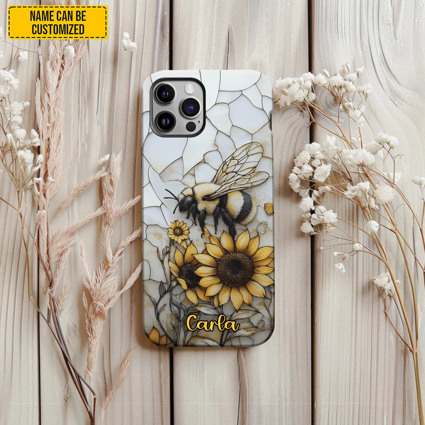 Sunflower Bee Stained Glass - Personalized Phone Case
