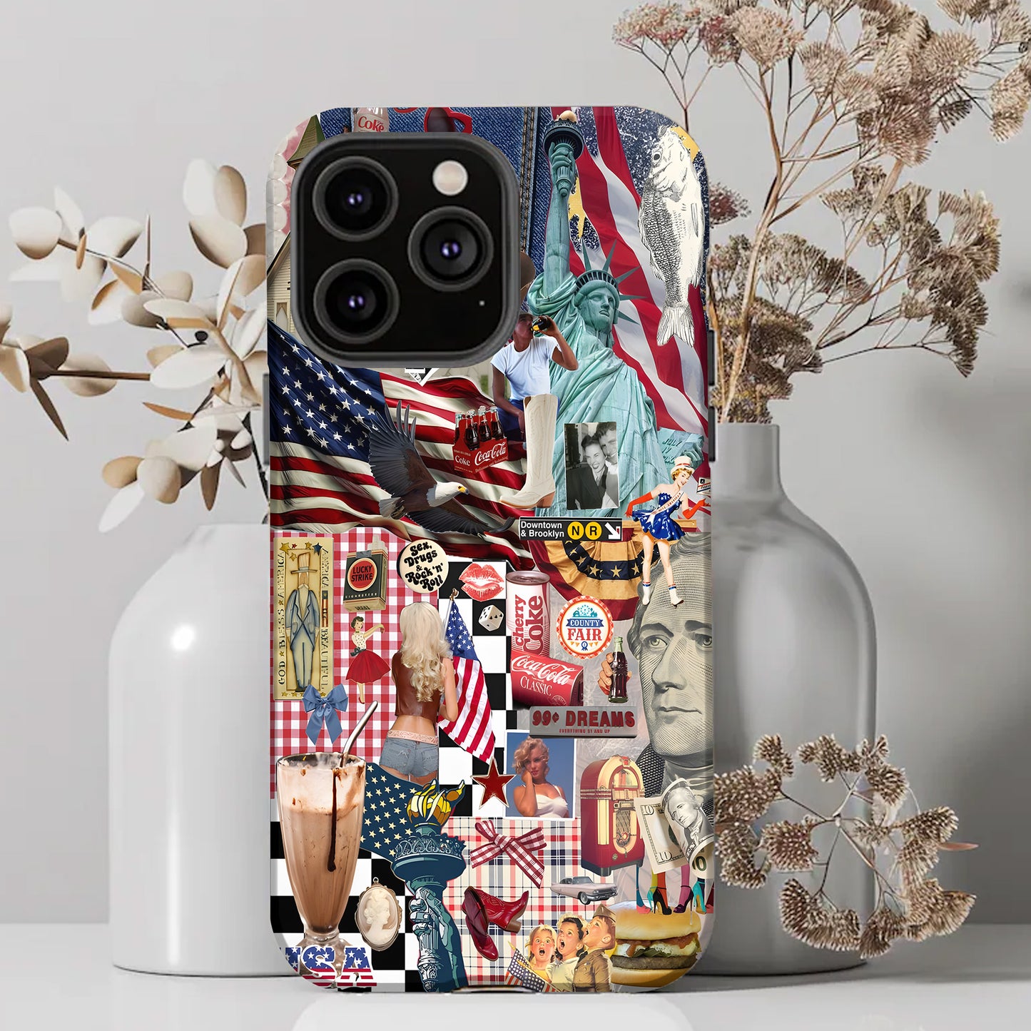 American Dream Collage – Retro Patriotic Phone Case