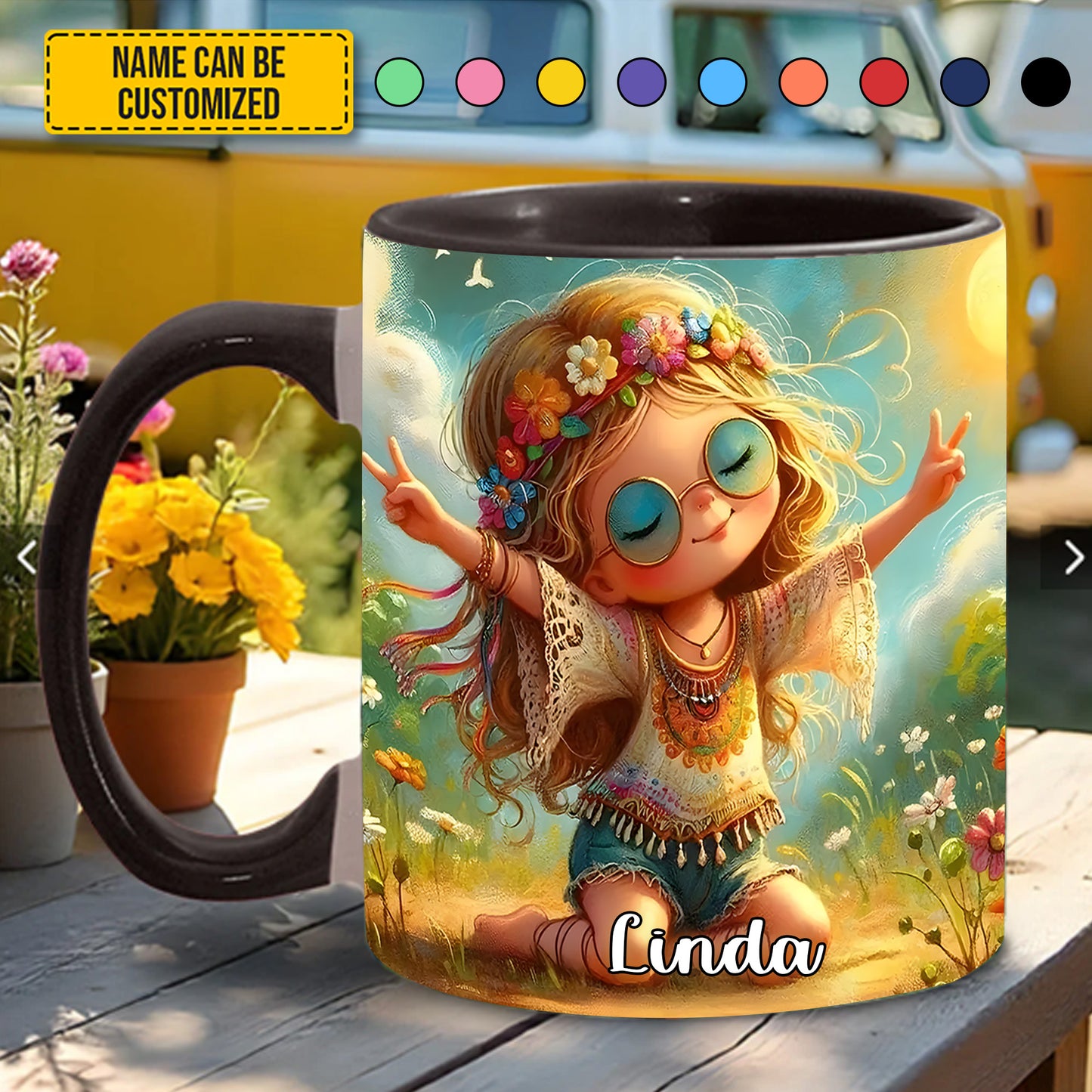 Personalized Hippie Girl Accent Mug