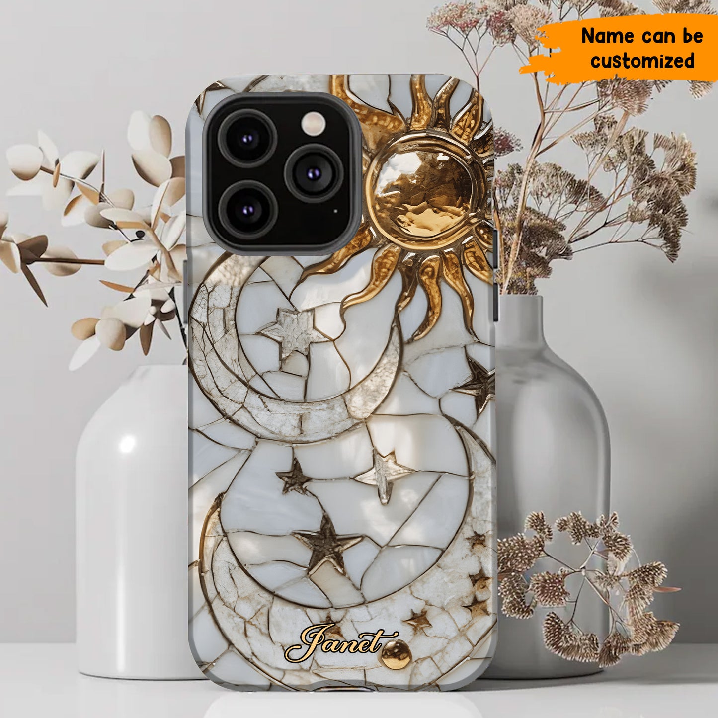 Golden Harmony – Personalized Moon & Sun Phone Case