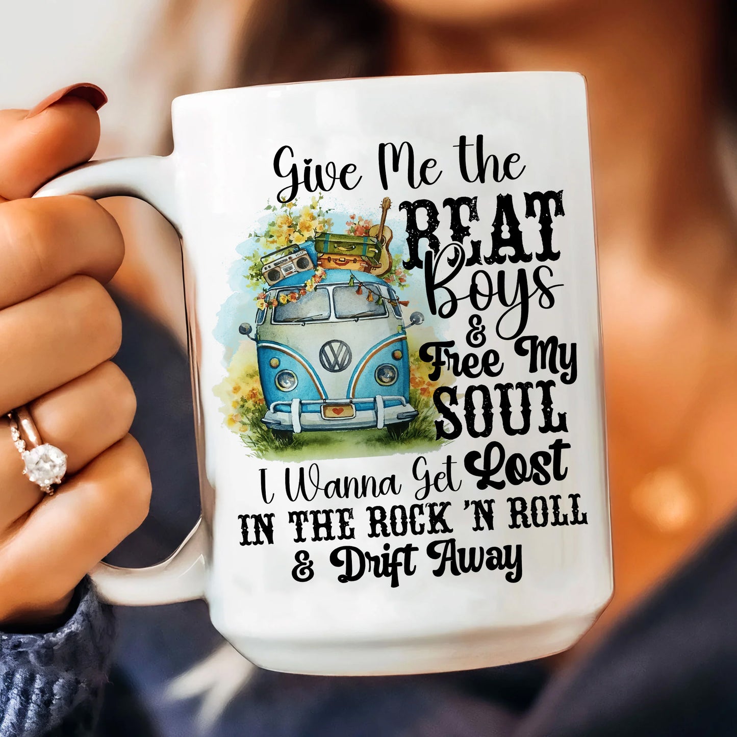 Hippie Guitar Give Me The Beat - Hippie Rock White Mug