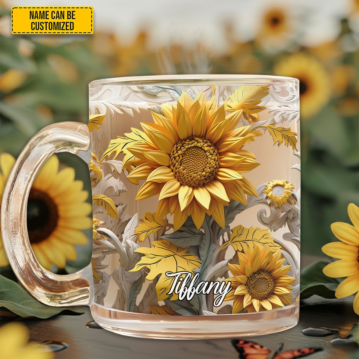 Beautiful Sunflower - Personalized Sunflower Glass Mug