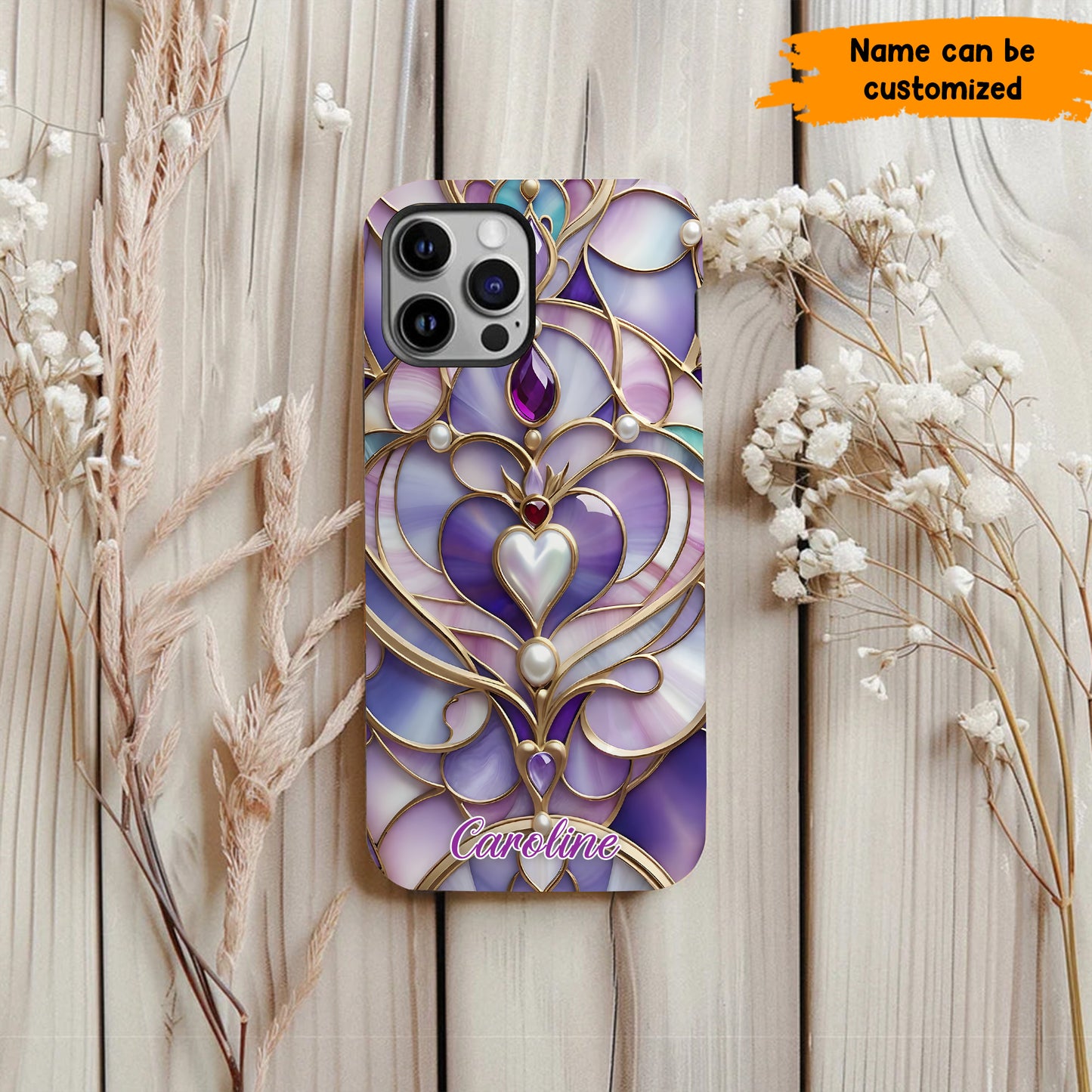Personalized Royal Heart Stained Glass Phone Case