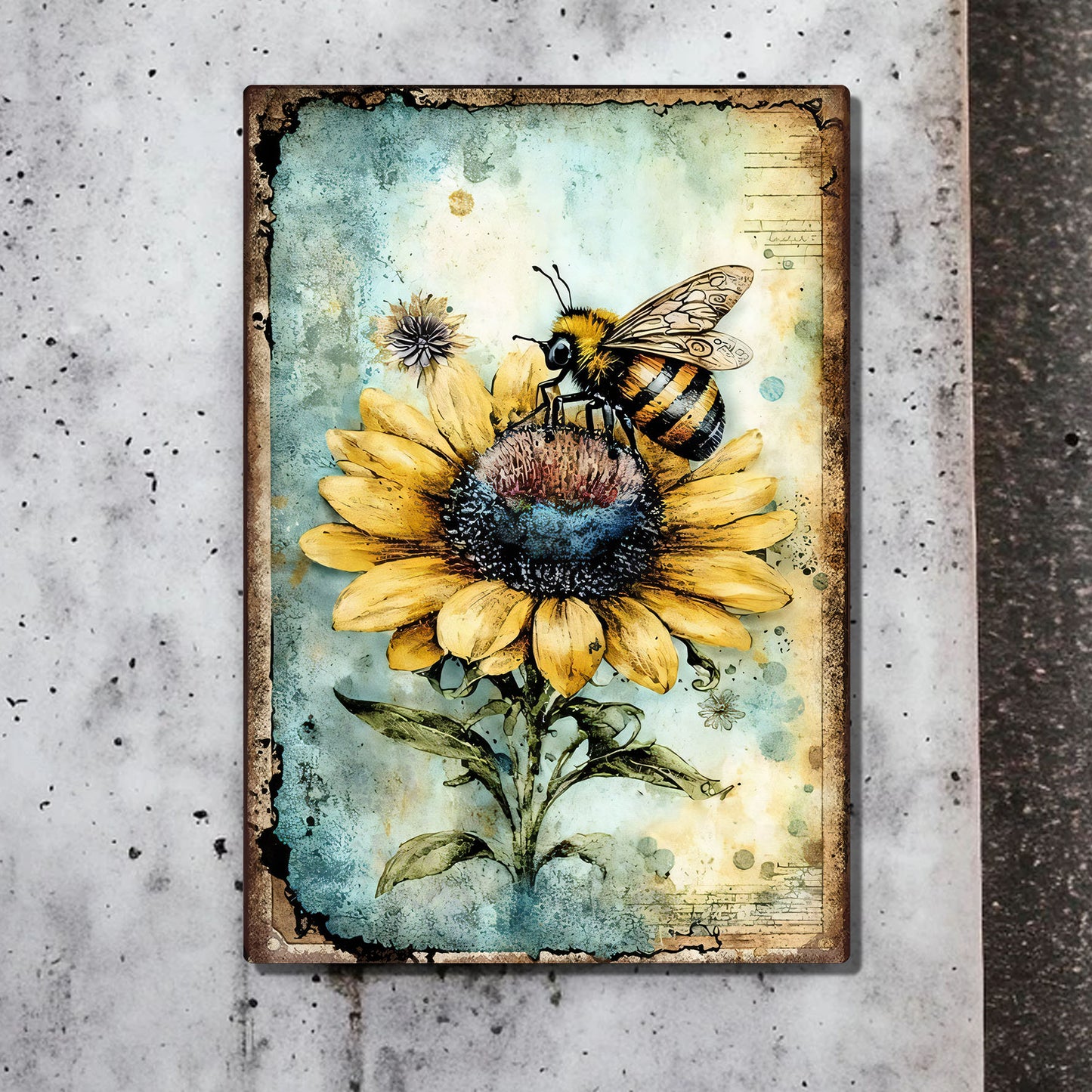 Bee Sunflower Metal Sign
