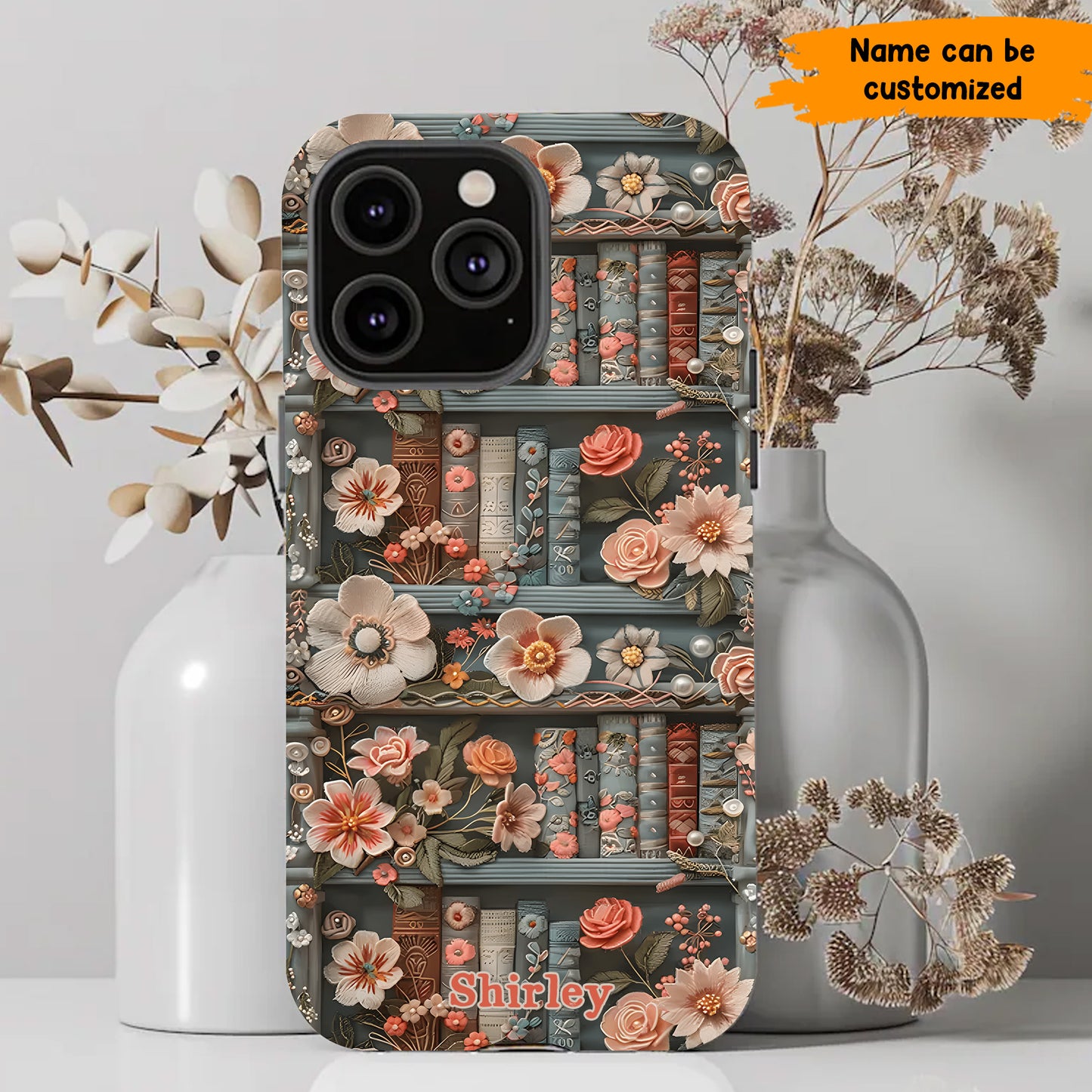 Personalized Floral Bookshelf Phone Case