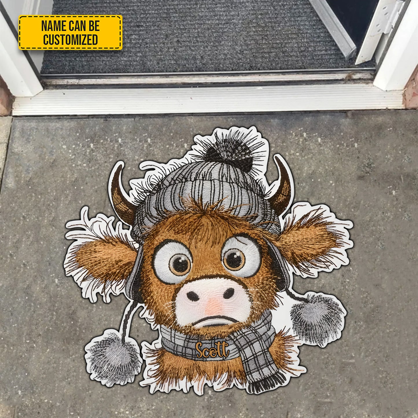 Funny Highland Cow - Personalized Cow Shaped Doormat
