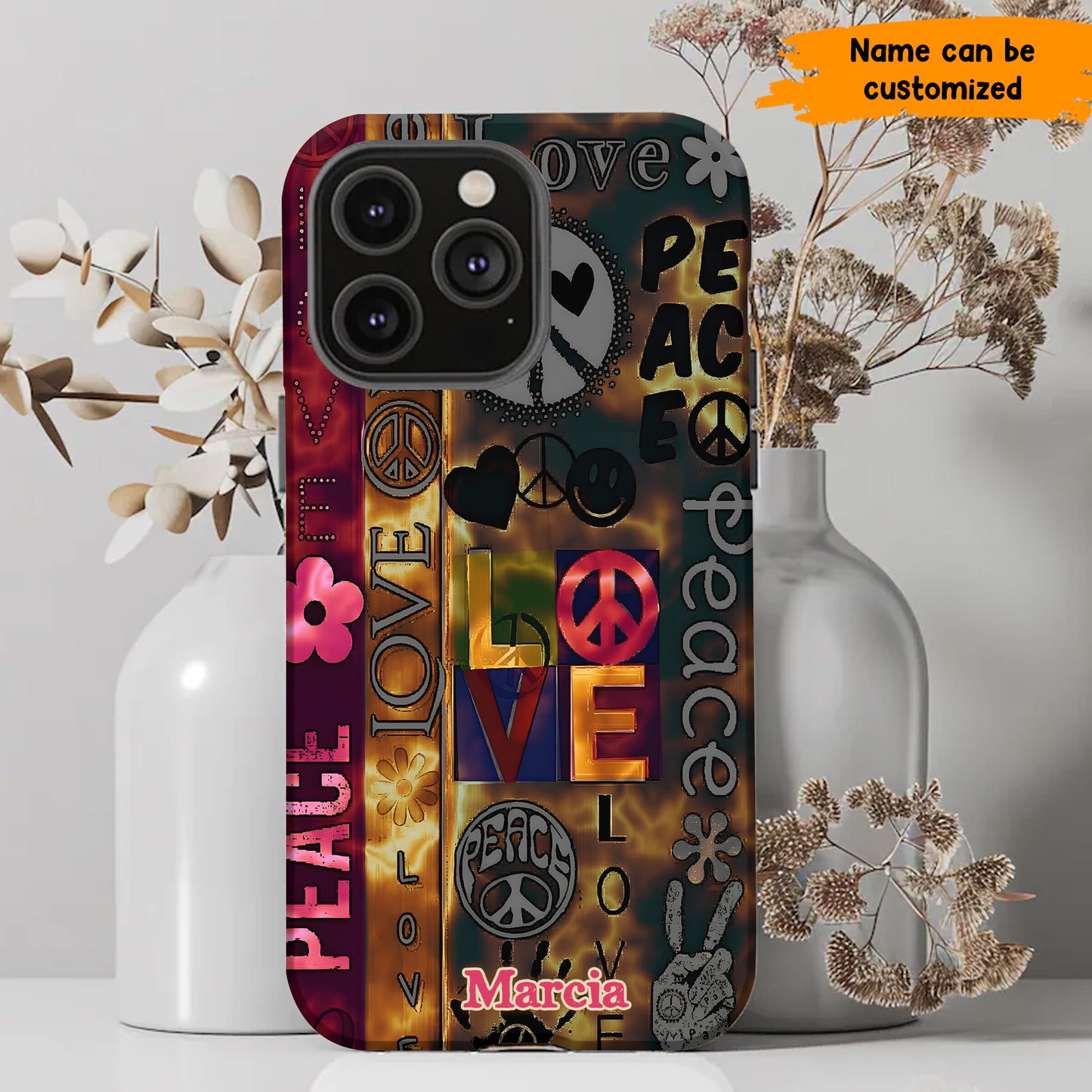 Peace & Love Vibes – Personalized Hippie Phone Case