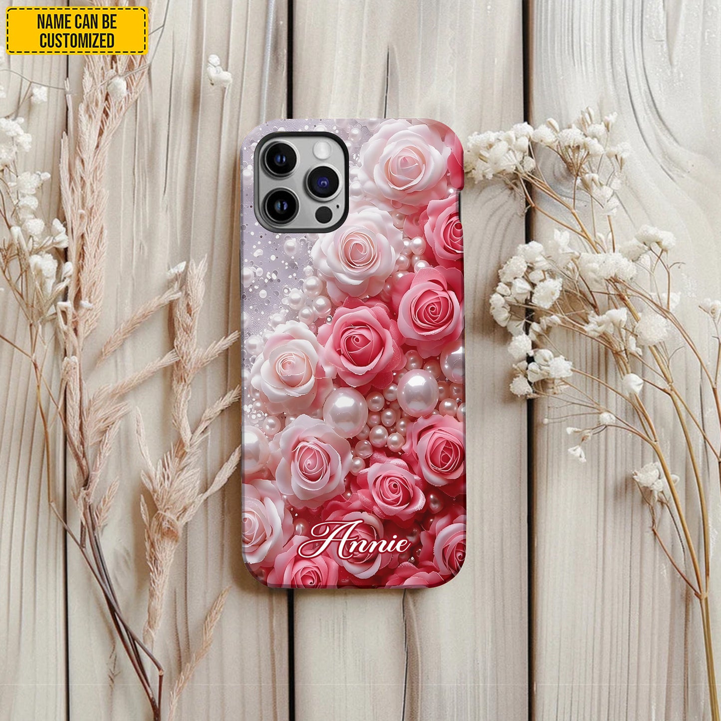 Personalized Flowers & Pearl Phone Case