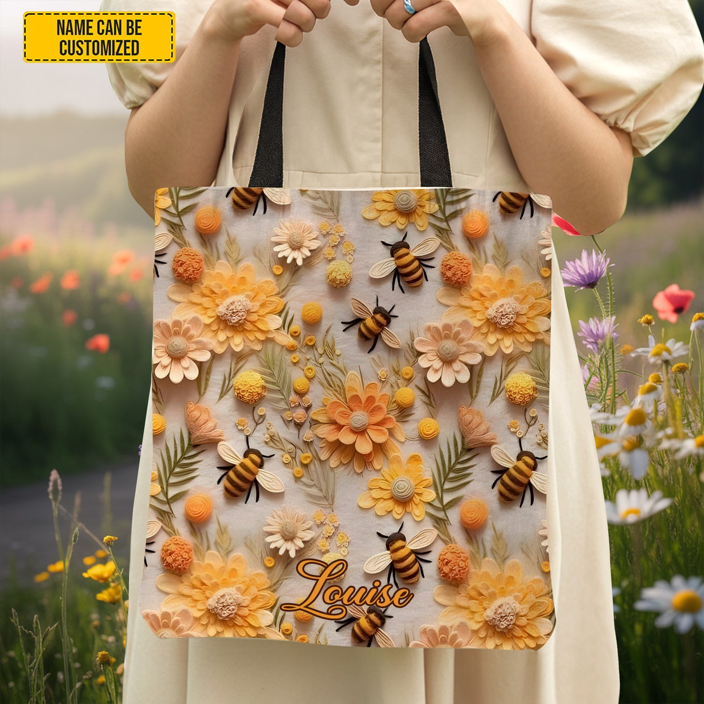 Bee & Floral - Personalized Tote Bag