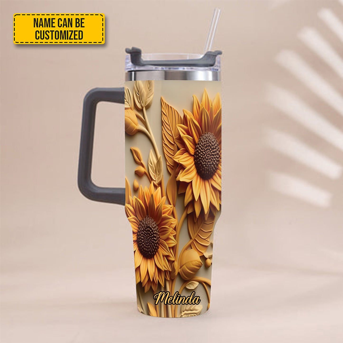 Love Sunflower - Personalized Tumbler With Handle 40oz