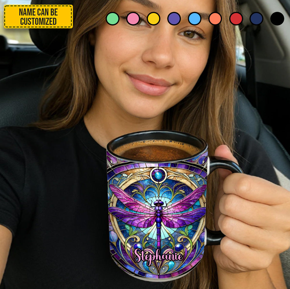 Personalized Dragonfly Stained Glass Accent Mug