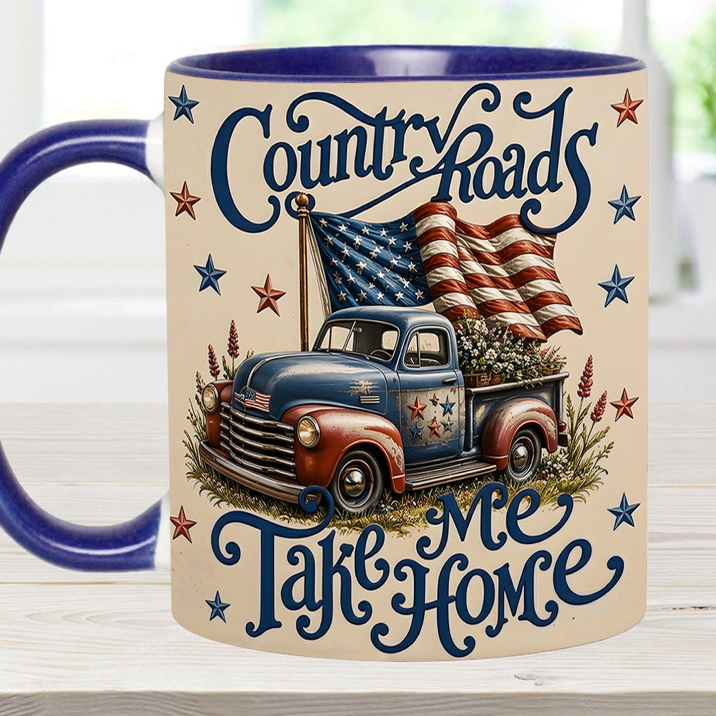 Country Roads Take Me Home – Patriotic Vintage Truck Accent Mug