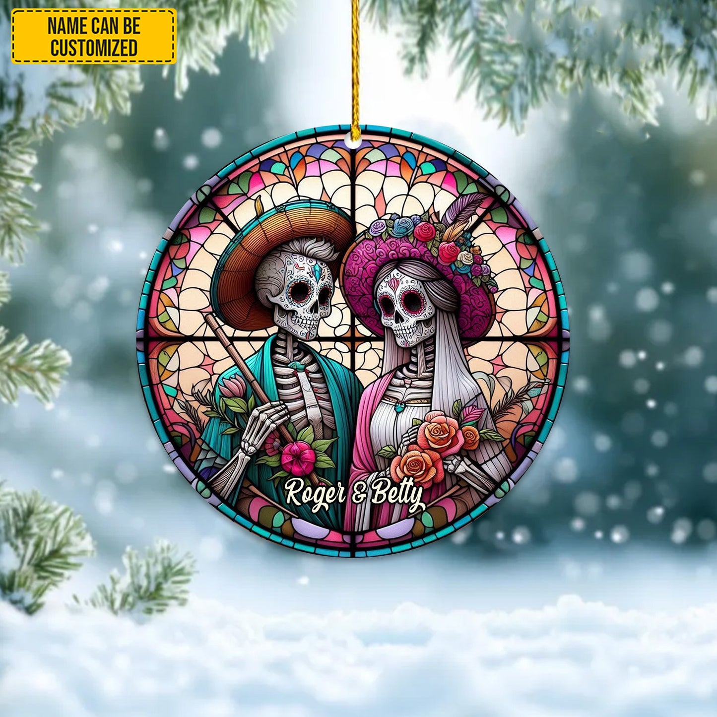 Personalized Gothic Couple Stained Glass Ornament