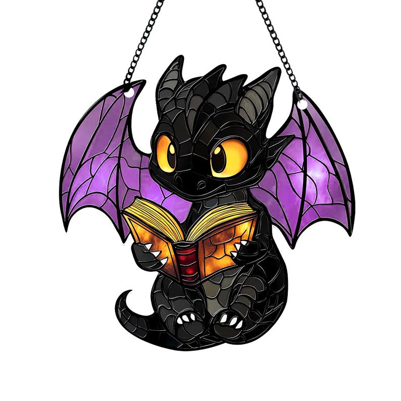 Reading Book Dragon Acrylic Window Hanging