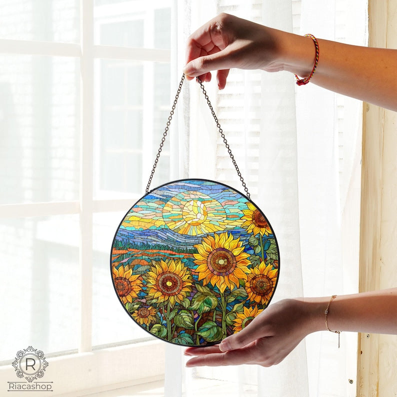 Sunflower Acrylic Window Hanging , Floral Pendant Window Wall