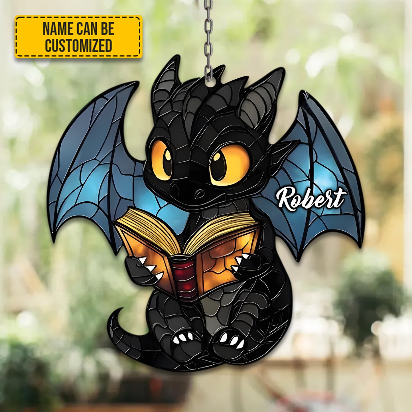Personalized Dragon With Book Acrylic Window Hanging