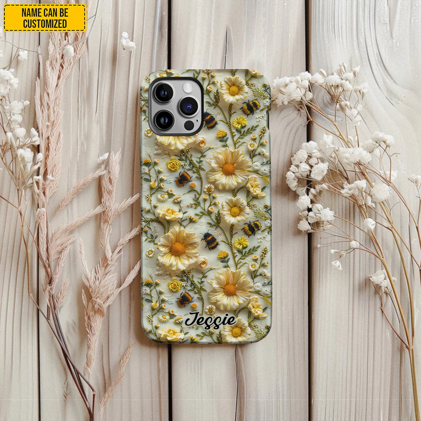 Bee & Flowers - Personalized Phone Case