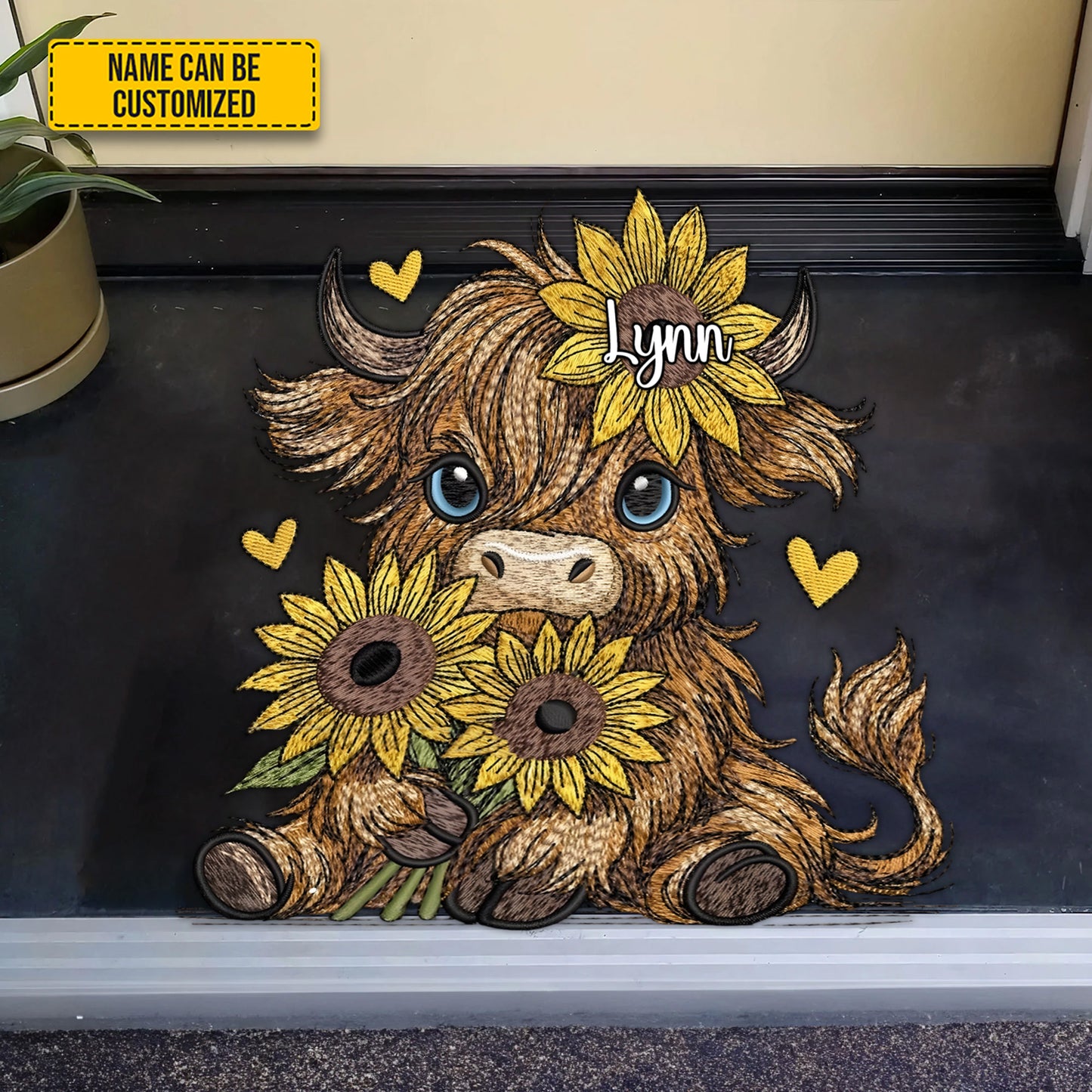 Cow Flowers - Personalized Cow Shaped Doormat