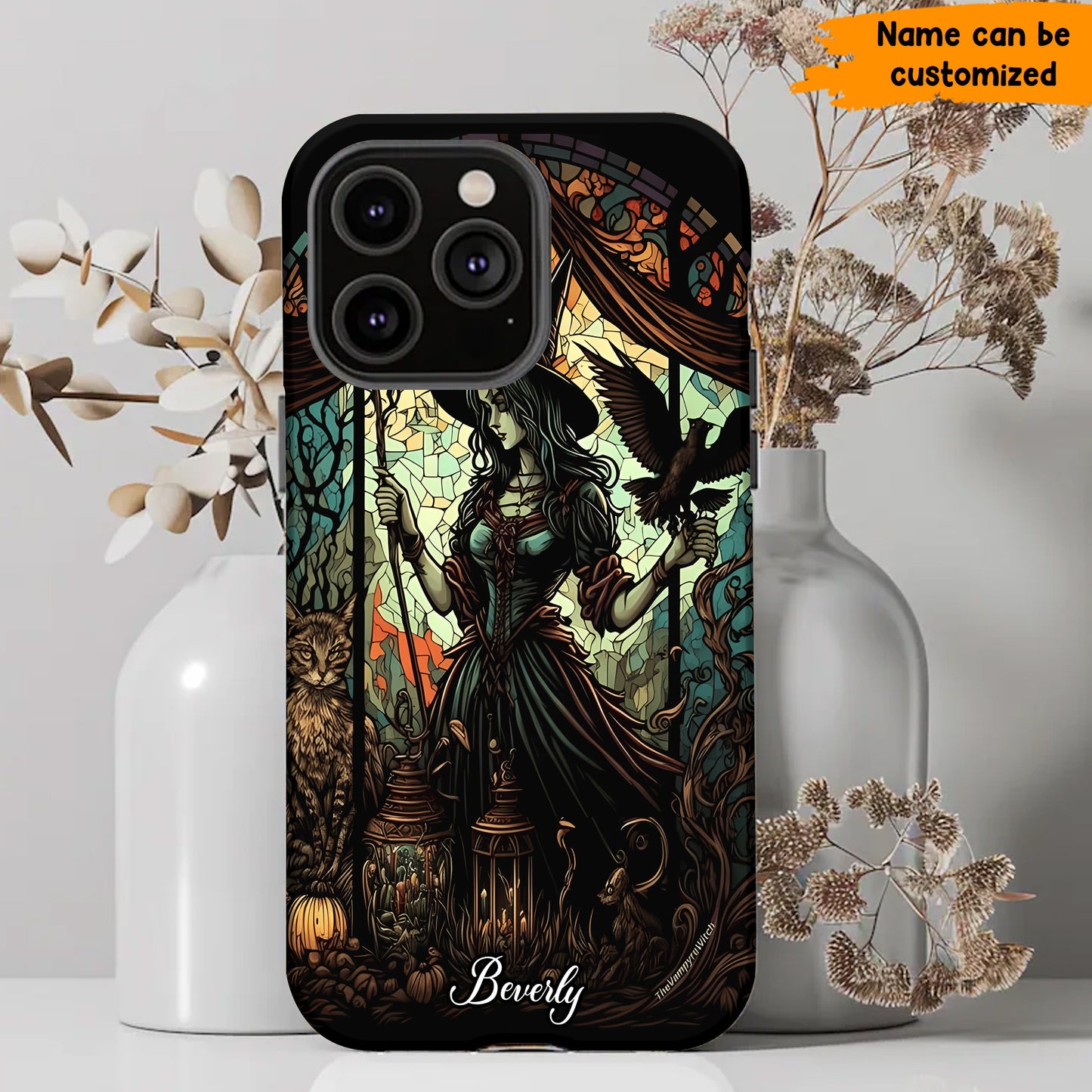 Witch stained glass phone case, Personalized Phone Case