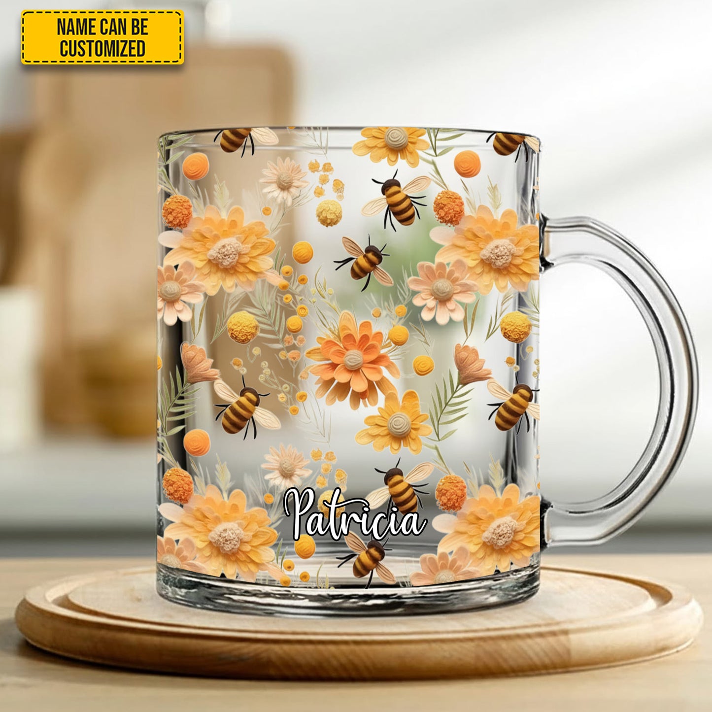 Bee Floral - Personalized Glass Mug