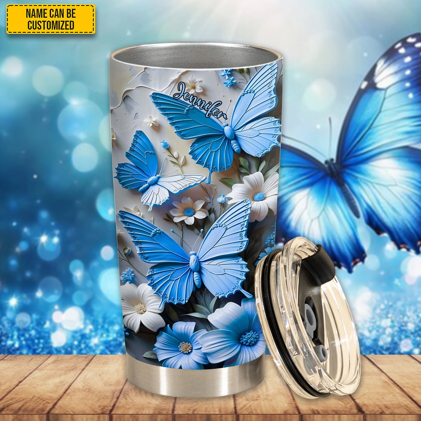 Personalized Butterfly Flowers Tumbler