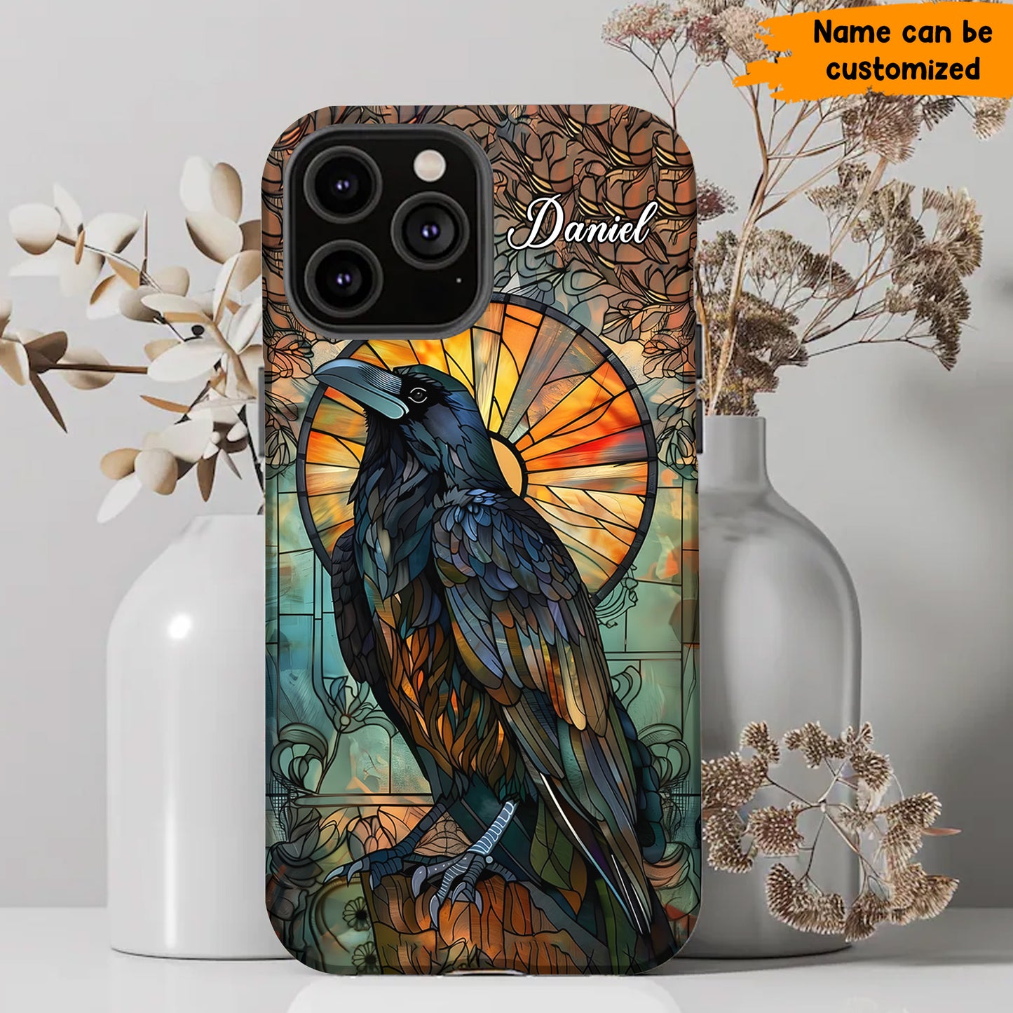 Stained Glass Raven - Personalized Raven Phone Case