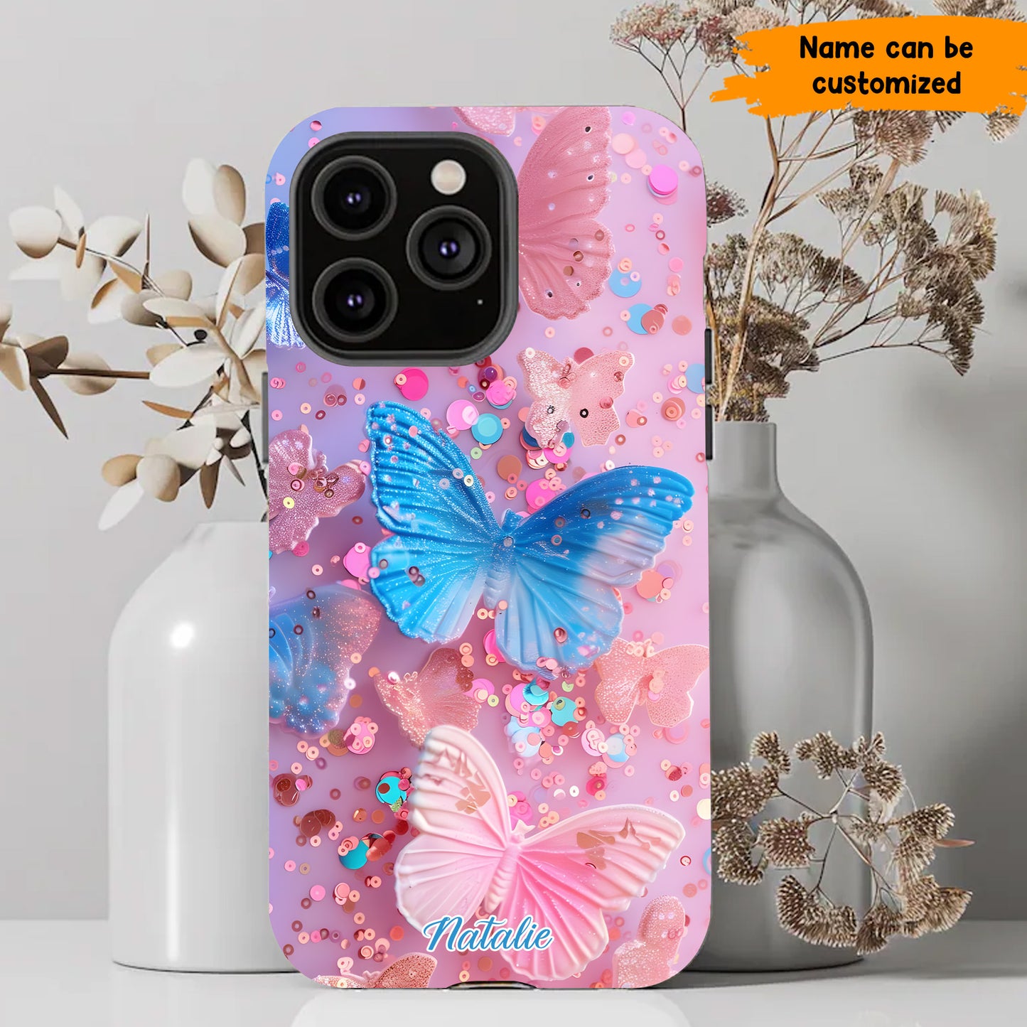 Personalized Butterfly Glitter Phone Case