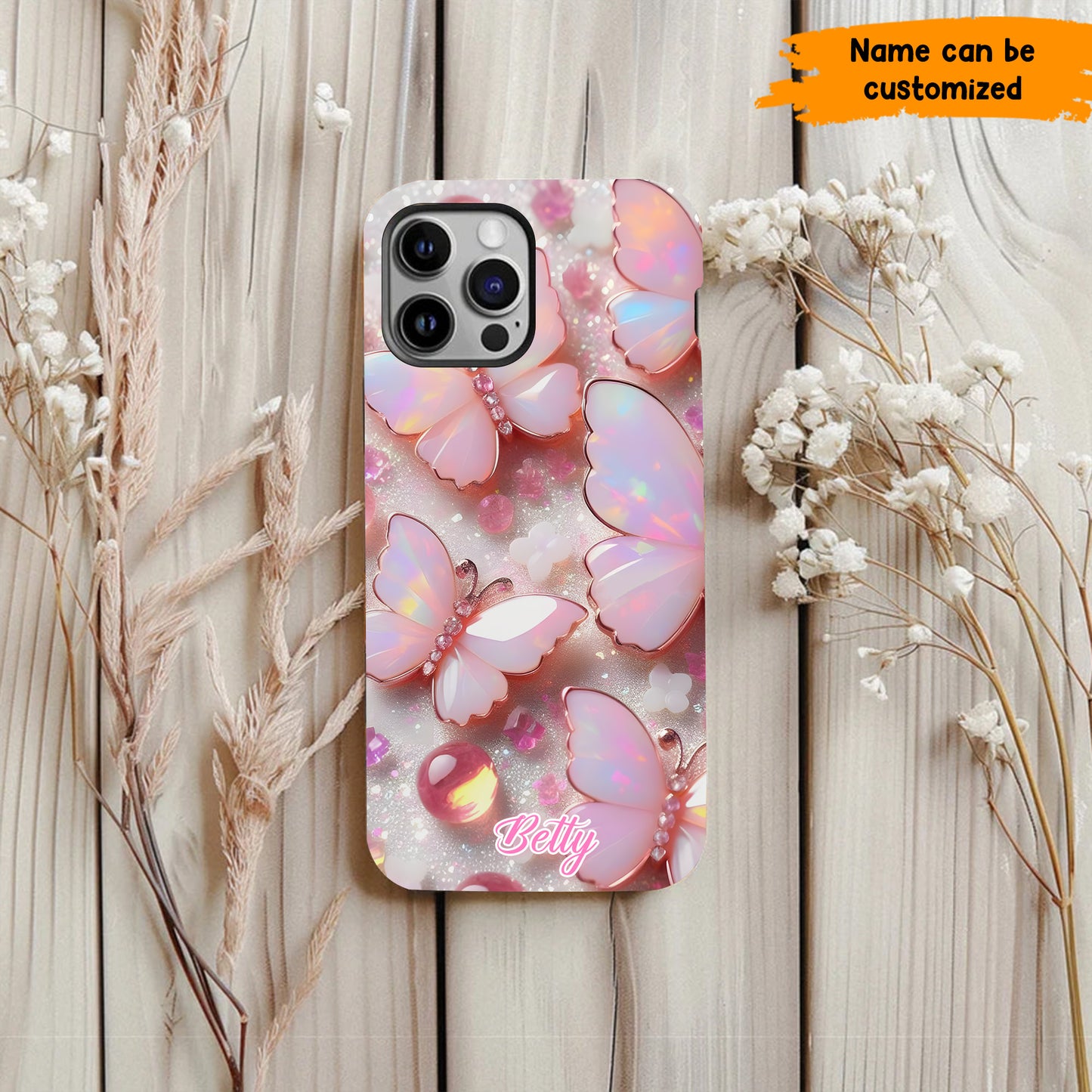 Personalized Pink Opal Butterfly Phone Case