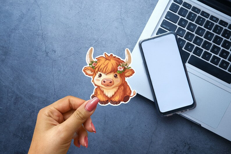 Adorable Cute Baby Highland Cow Kawaii Sticker