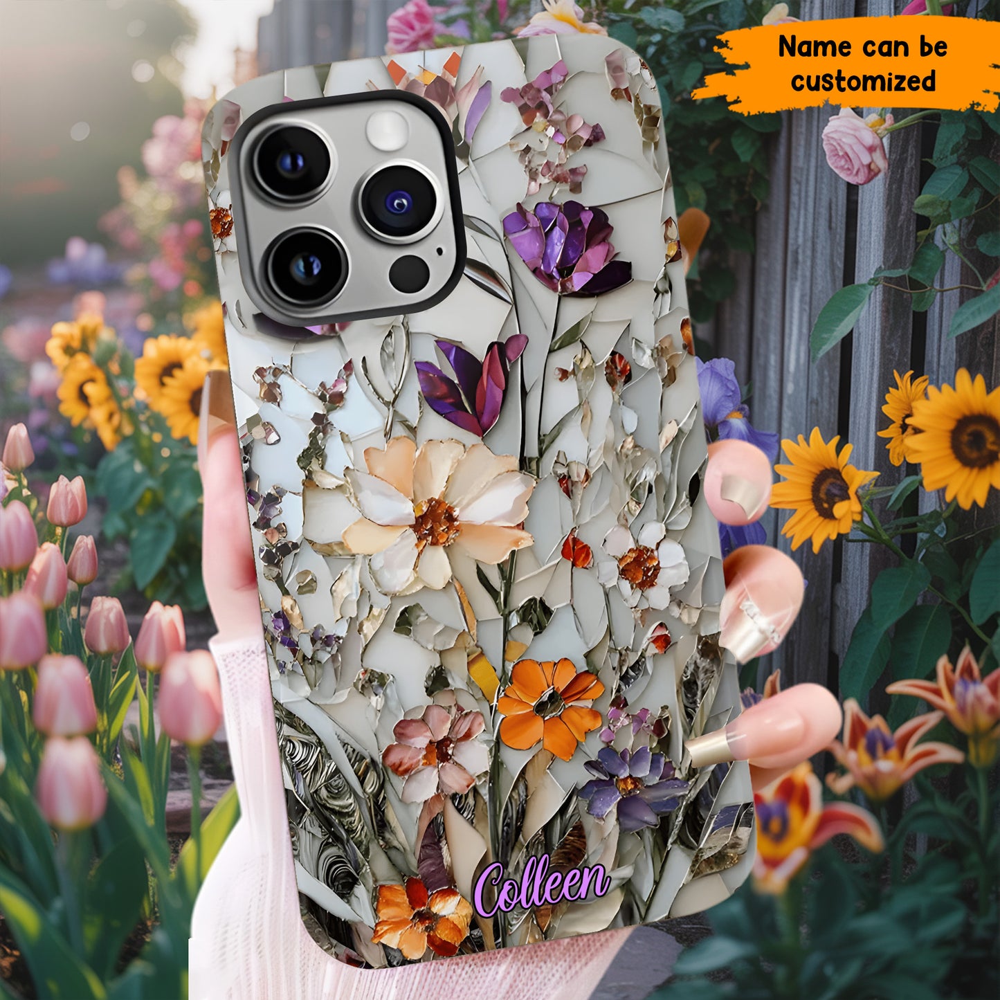 Mosaic Pressed Flowers – Personalized Phone Case