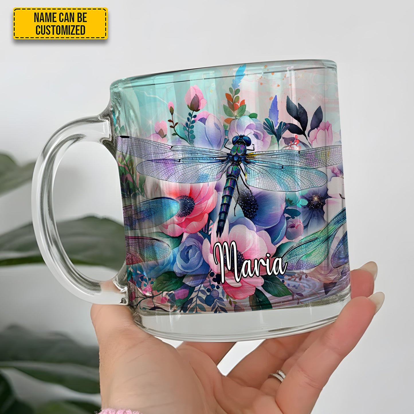 Dragonfly Flower - Personalized Dragonfly Glass Mug