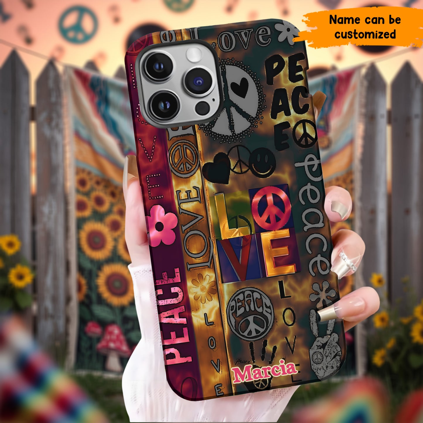 Peace & Love Vibes – Personalized Hippie Phone Case
