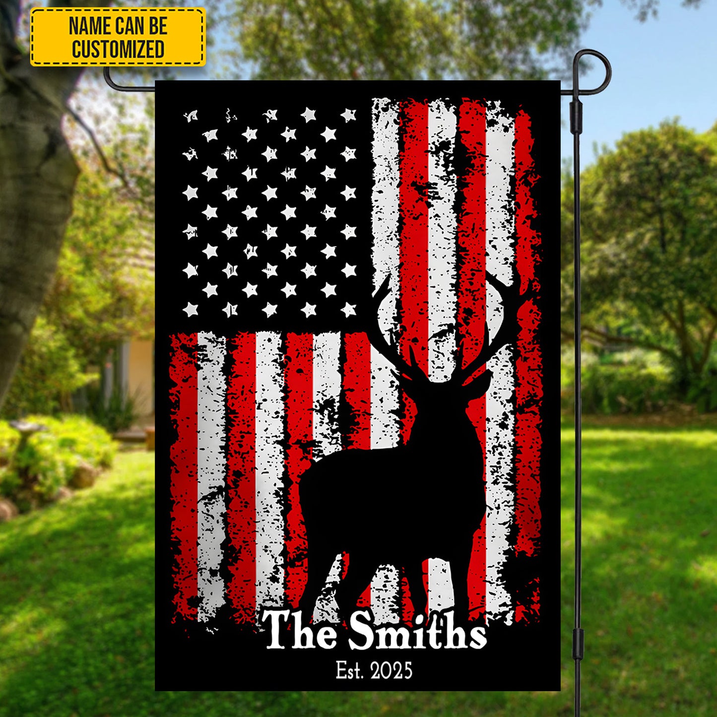Patriotic Deer – Personalized Family Garden Flag, House Flag