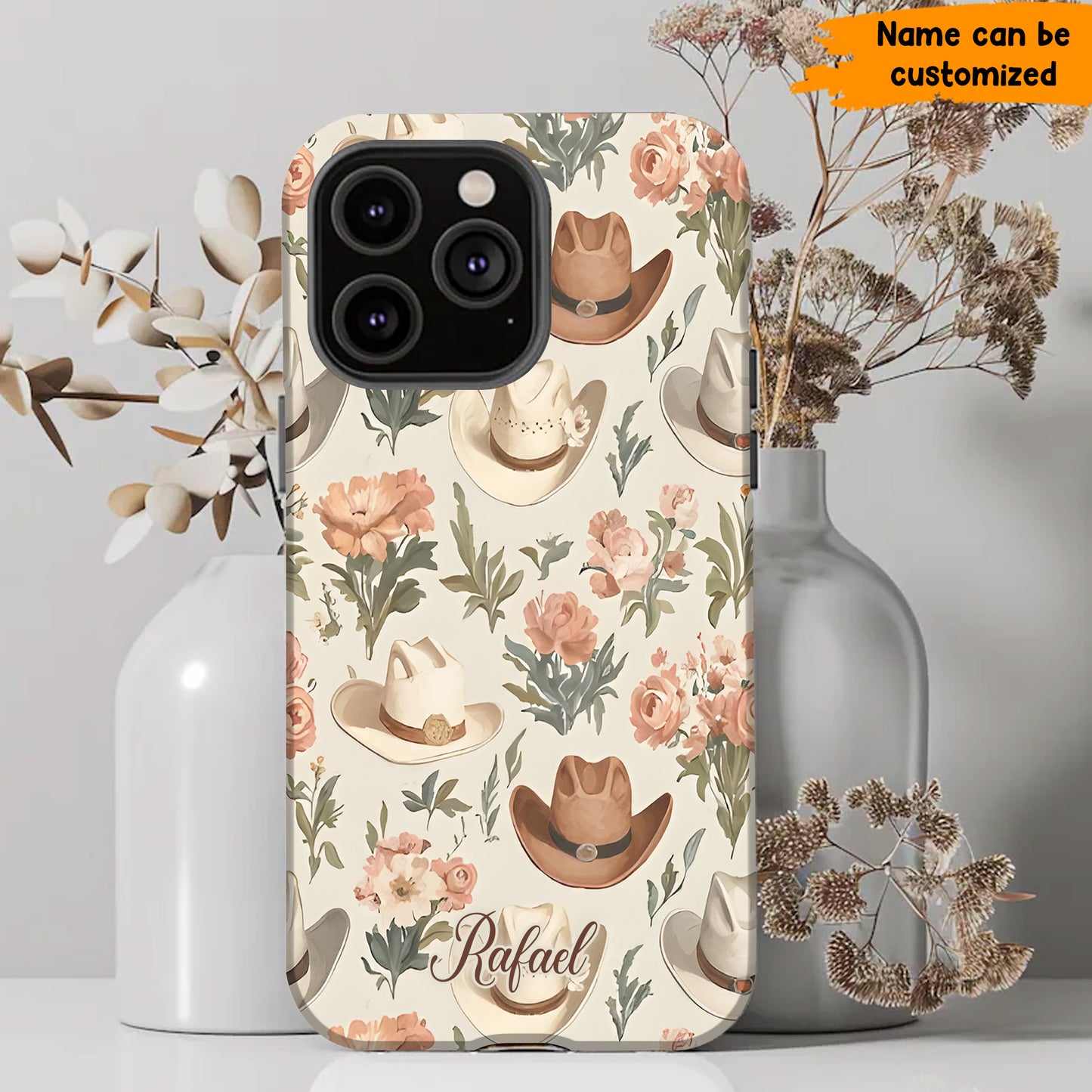 Cowgirl Hat Flowers - Personalized Phone Case