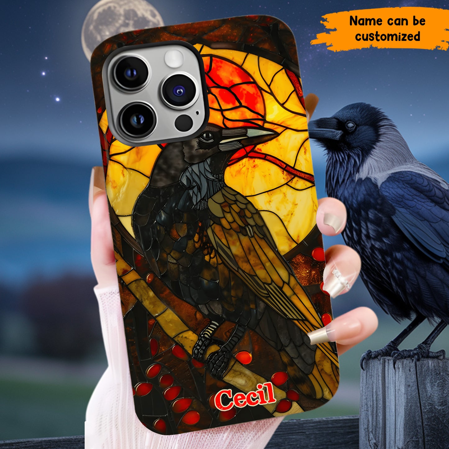 Personalized Stained Glass Raven Phone Case