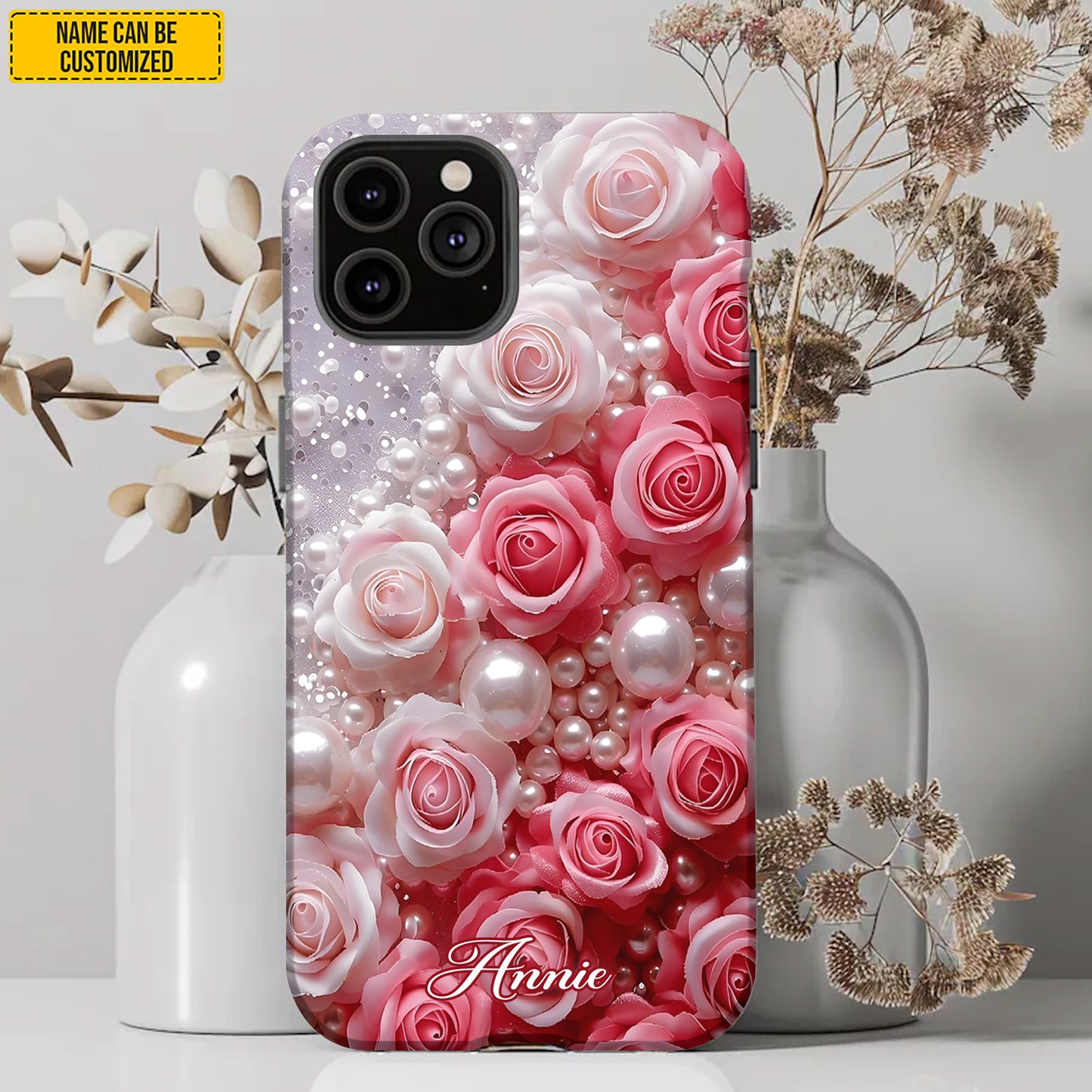 Personalized Flowers & Pearl Phone Case
