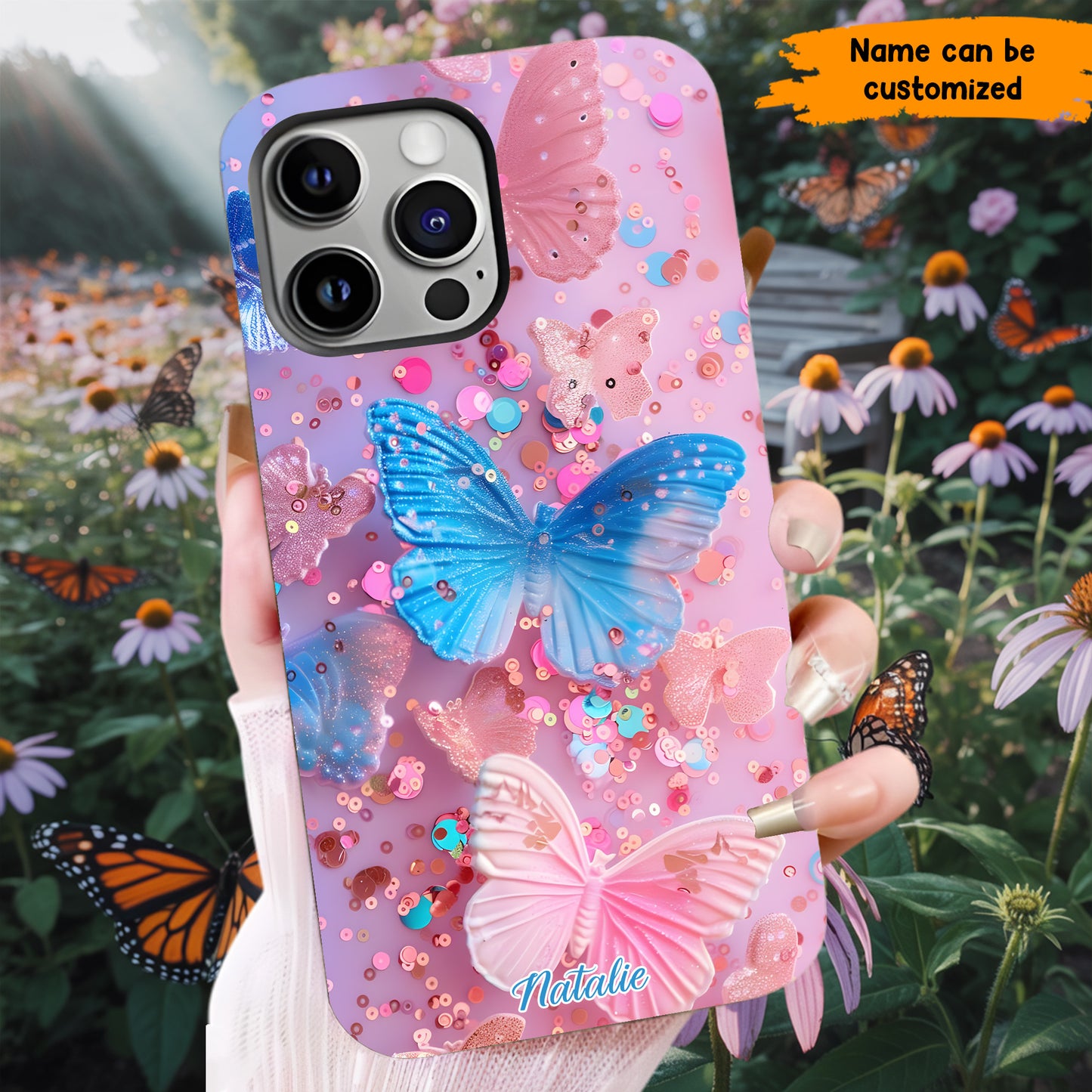 Personalized Butterfly Glitter Phone Case