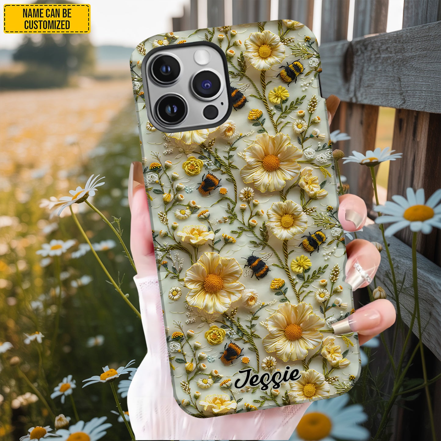 Bee & Flowers - Personalized Phone Case