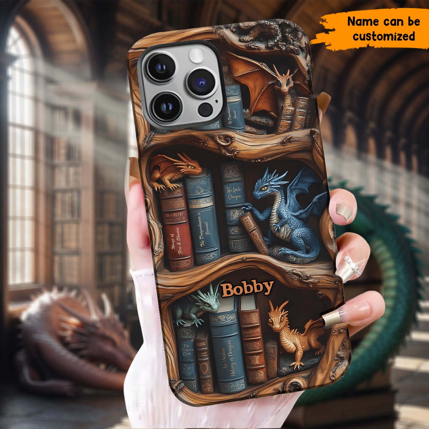 Personalized Dragon & Bookshelf Phone Case