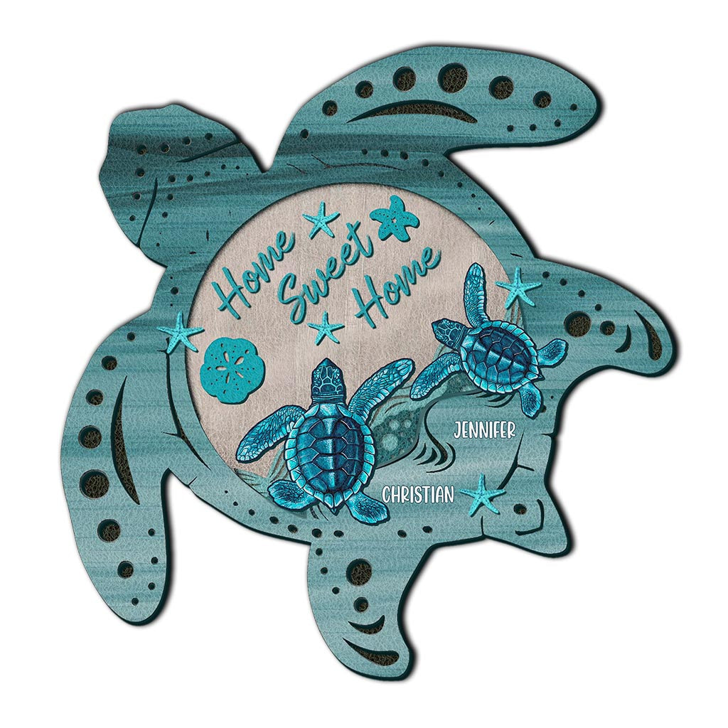 Turtle Awesome Couple - Personalized Turtle Shaped Doormat