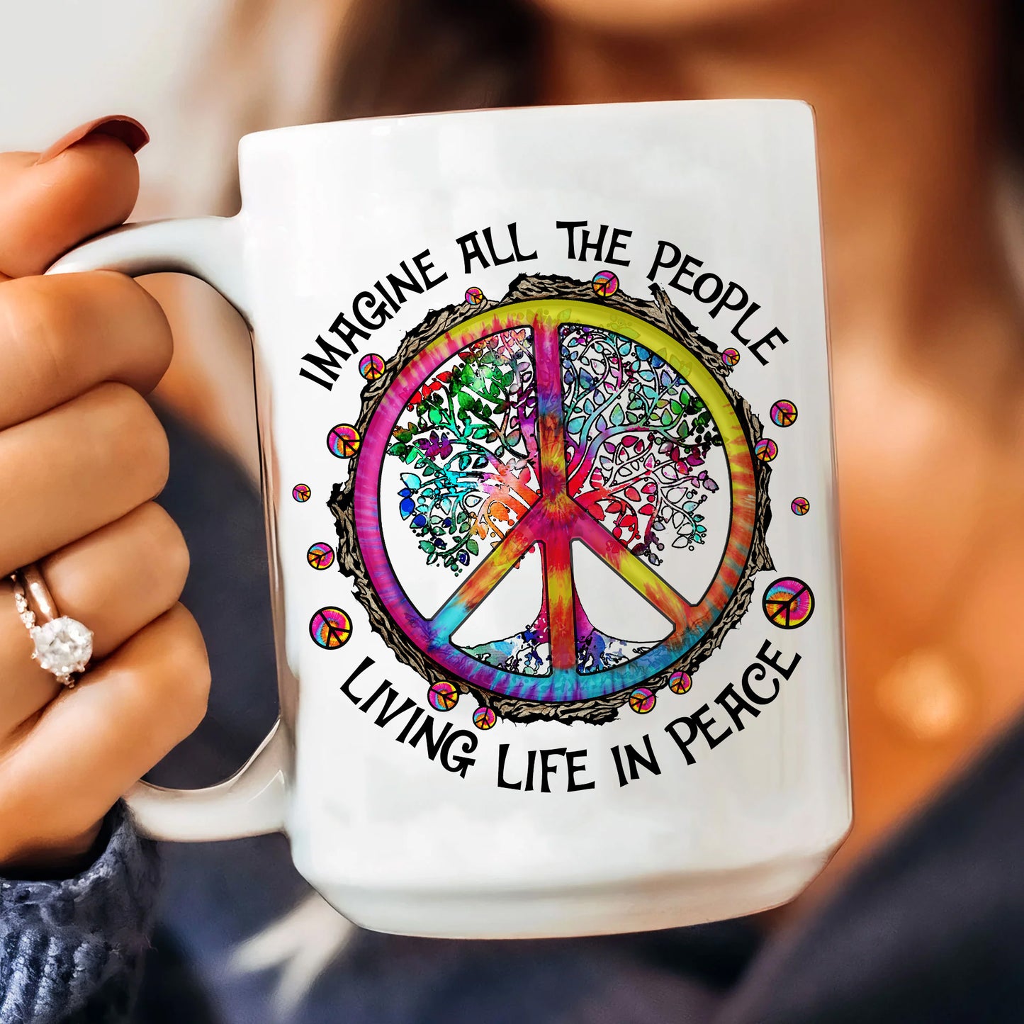 Imagine All The People - Hippie White Mug